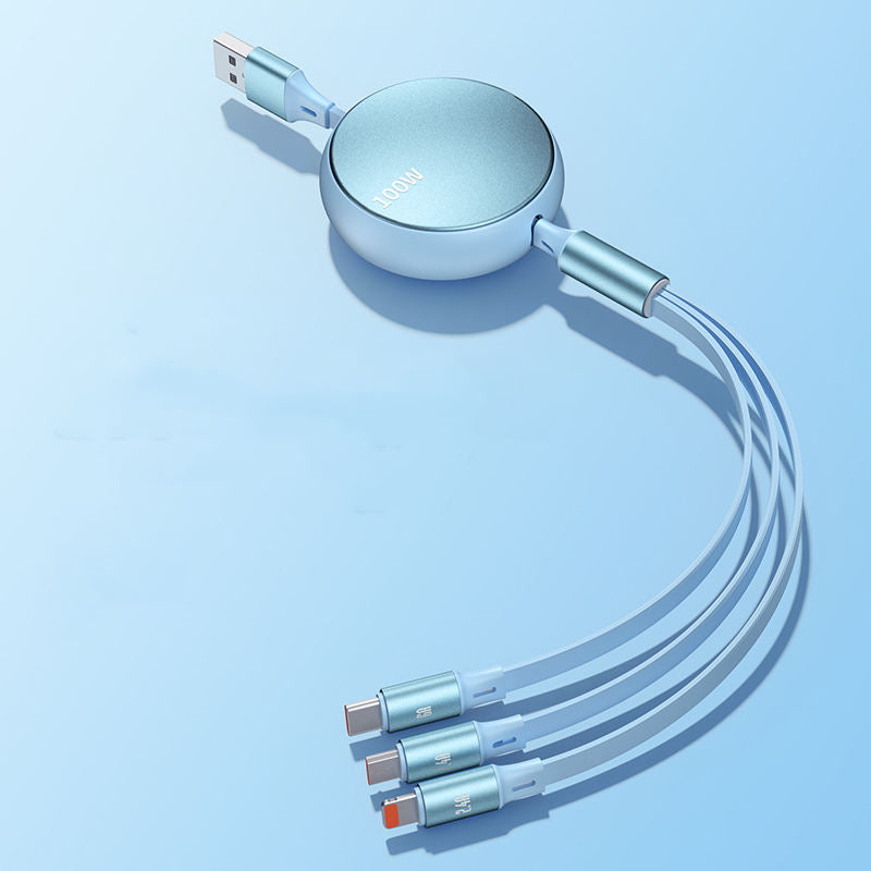 Three In One Data Cable Telescopic Charging Car Charger