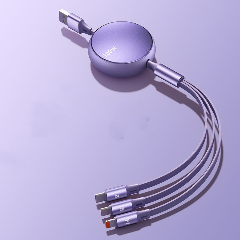 Three In One Data Cable Telescopic Charging Car Charger