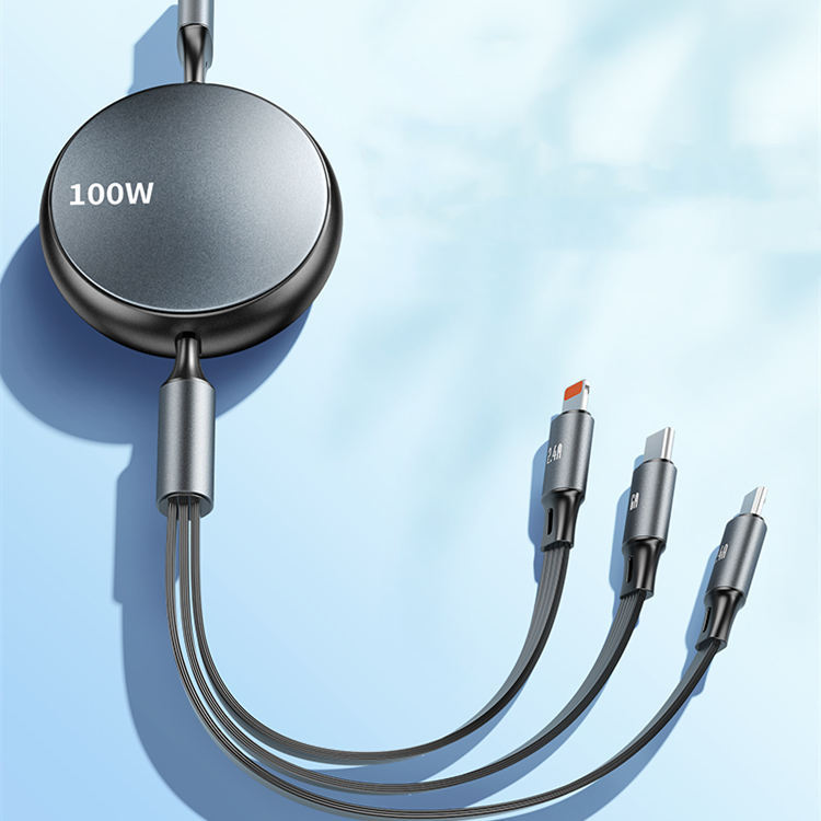 Three In One Data Cable Telescopic Charging Car Charger