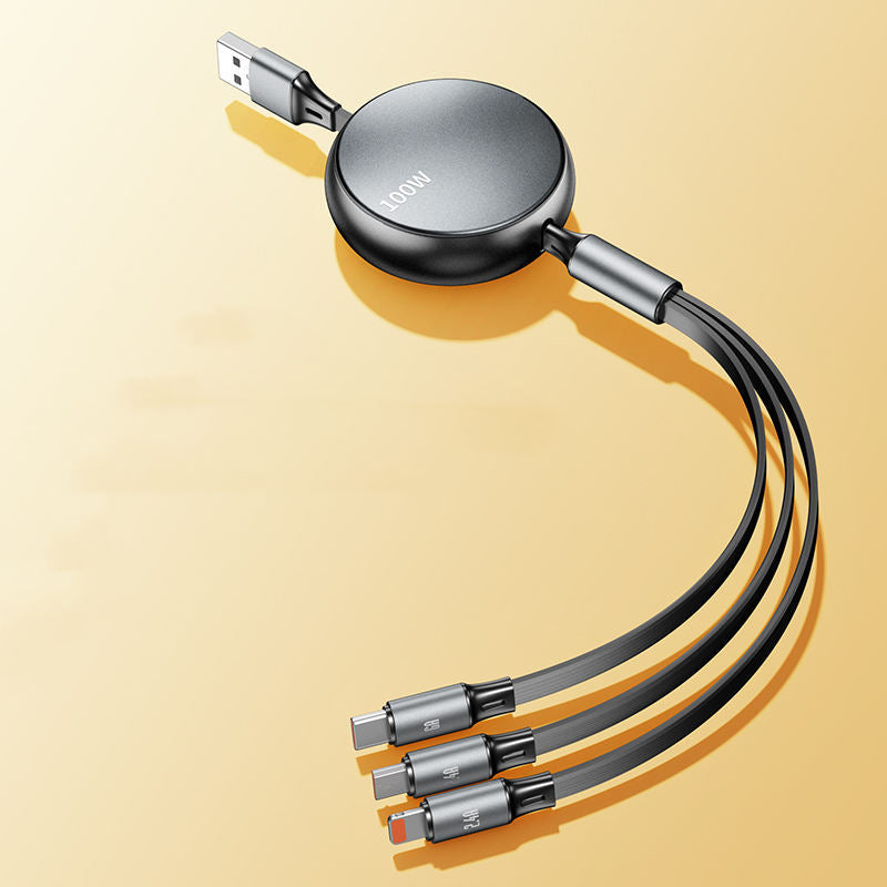 Three In One Data Cable Telescopic Charging Car Charger